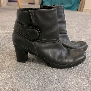 Clarks Artisan black ankle boots with button detail